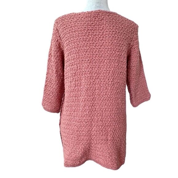 Crochet Sweater Open Knit Peach Orange Tunic - Picture 2 of 11